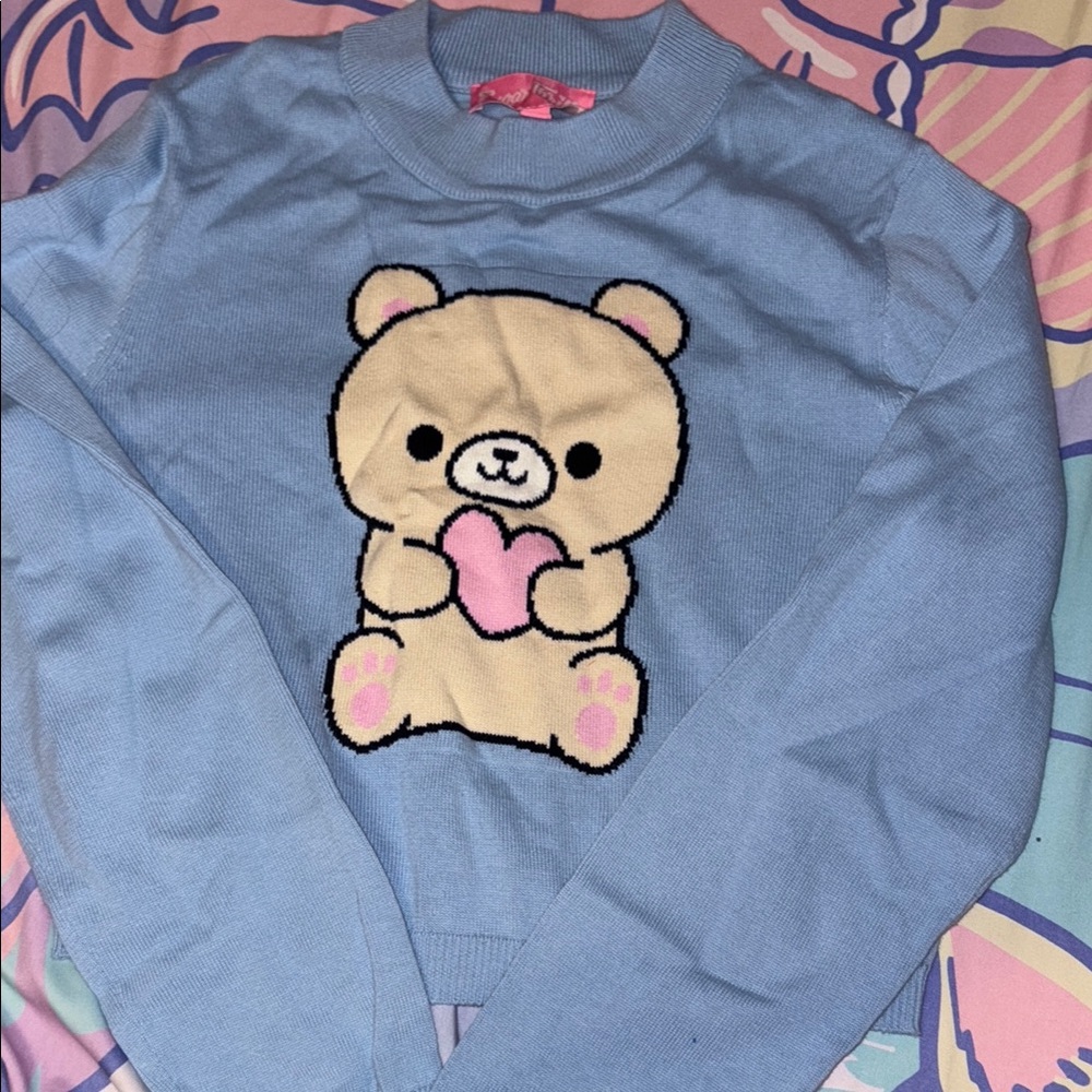 LAST CALL Sugar Thrillz Kawaii Blue Sweater with Teddy Bear